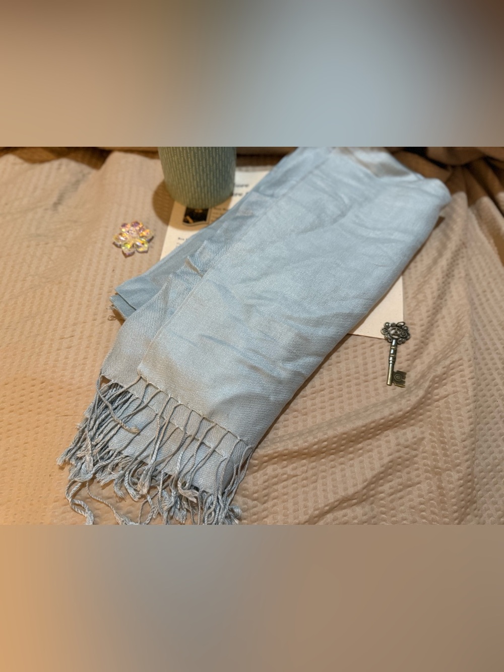 Pashmina Light Blue Shawl Wrap Scarf Fringe Soft Lightweight